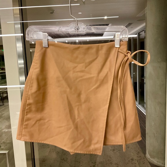 NWT ZARA Mini Skirt Skort Sarong True Wrap Trim Faux Leather Slit Petite - Picture 7 of 11